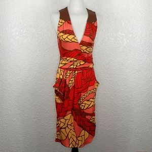 Mara Hoffman orange yellow and brown silk dress with leather details size medium